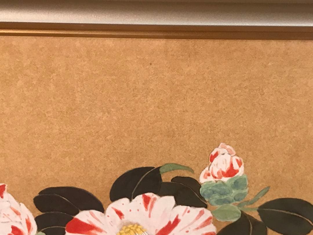 堀川えい子　「花椿」　日本画Ｆ８号　直筆サイン・共シール有り