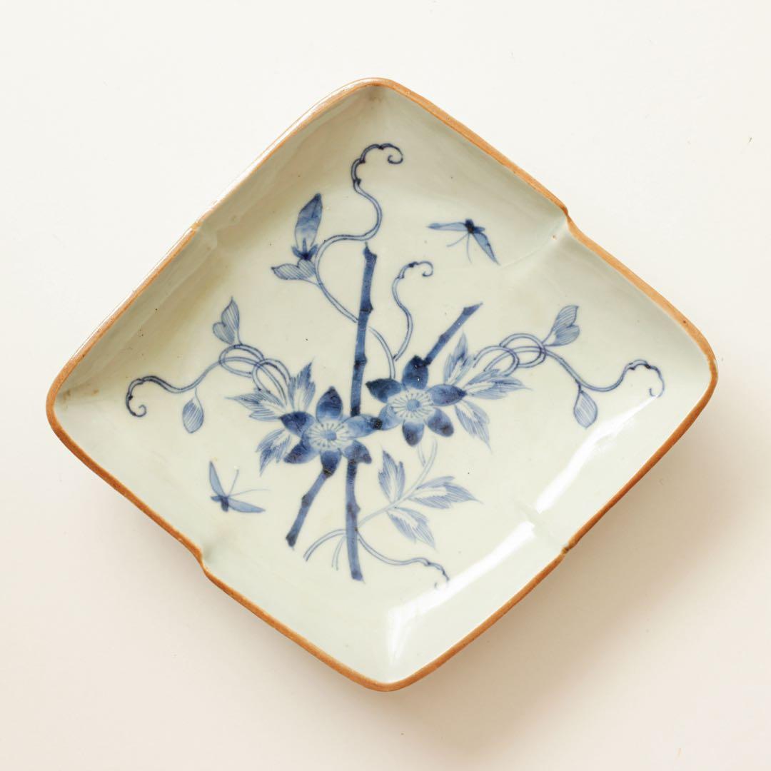 古伊万里　伊万里　テッセン　鉄線　変形　皿　2客セット　金継ぎ　材料　染付