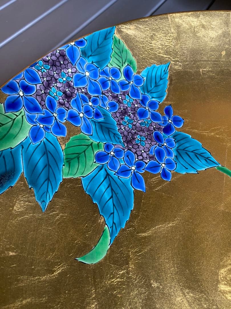 飾り皿　有田焼　金襴手　金箔　紫陽花　伝統工芸　木箱入り