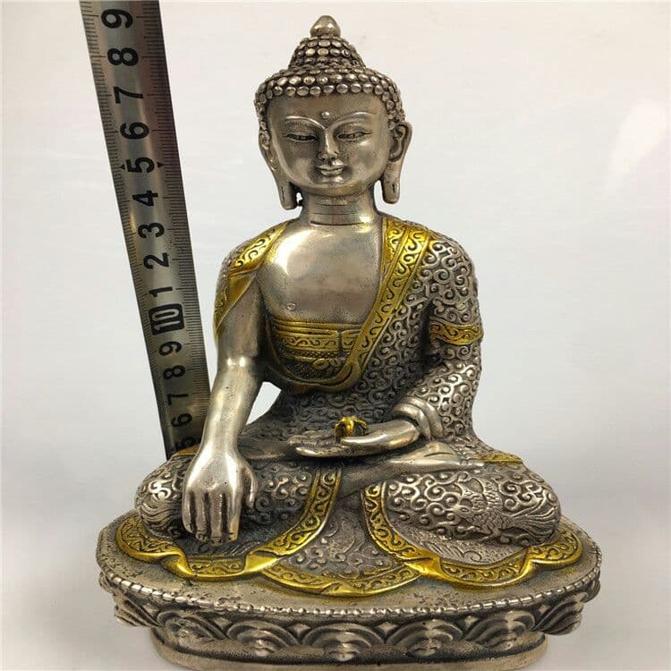 旧白銅発銀釈迦仏像の置物