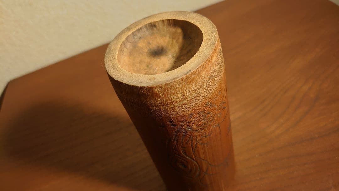 杓立　竹製　筆筒　陰刻　鳥の図　アンティーク茶道具　蔵出し　１客