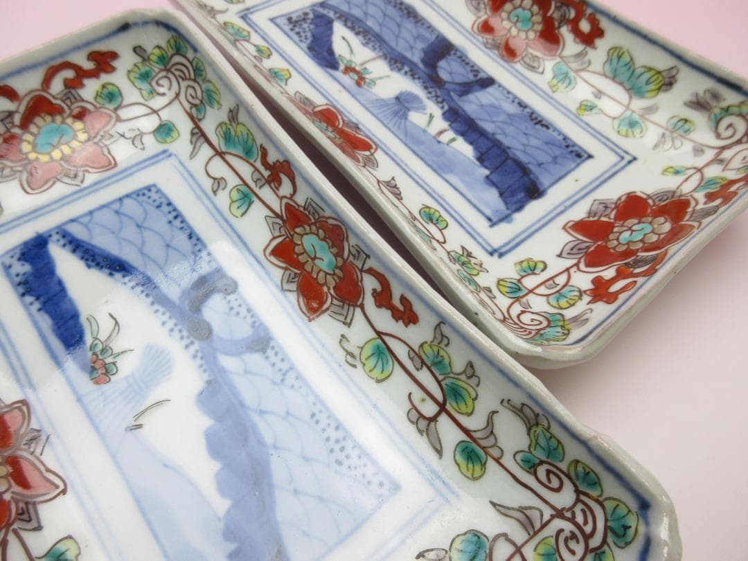 アンティーク 染錦 花紋 長皿 8客 MO70720