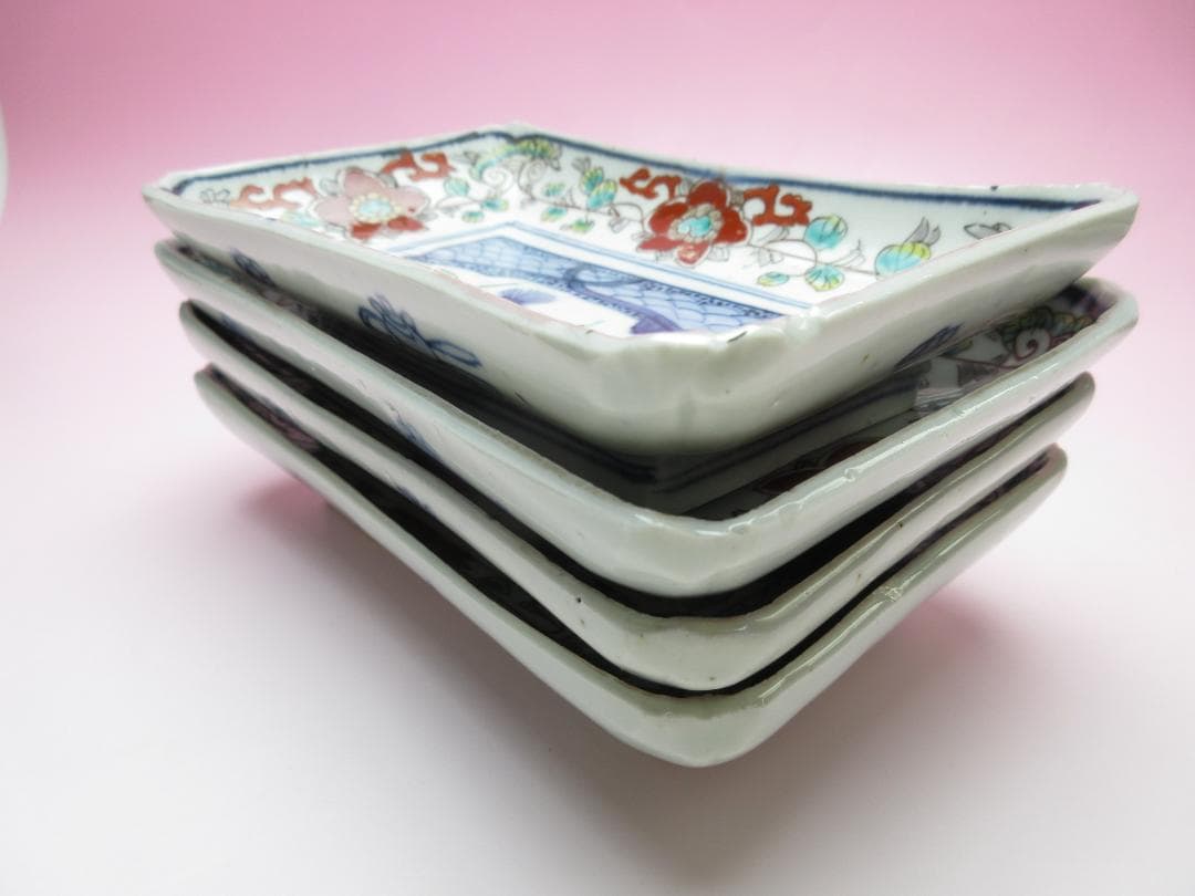 アンティーク 染錦 花紋 長皿 8客 MO70720