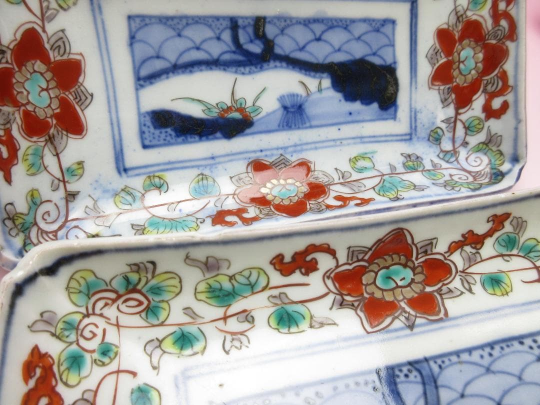 アンティーク 染錦 花紋 長皿 8客 MO70720