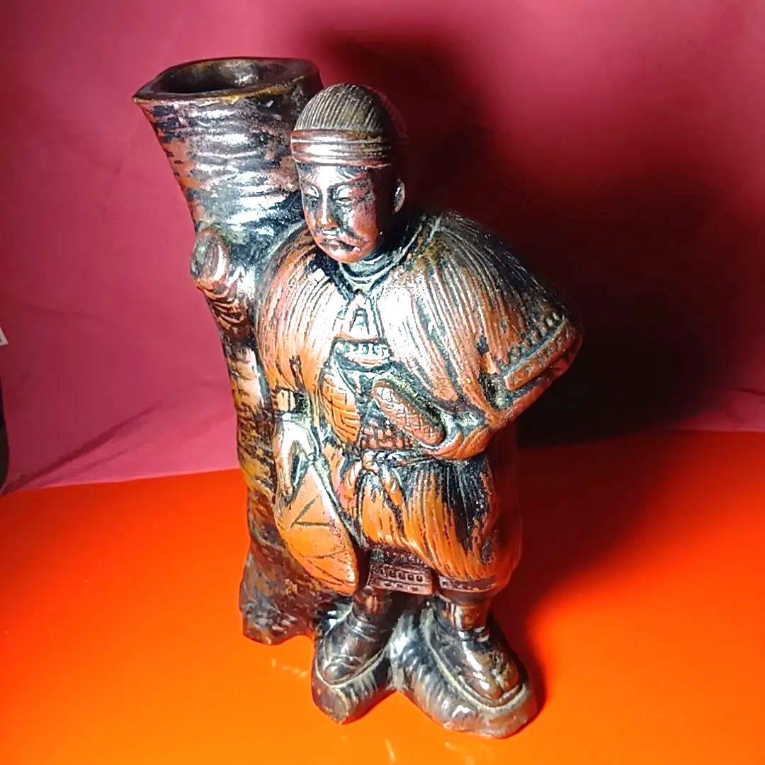 備前焼　骨董　珍品　児島高徳　小島高徳　花入　筆筒　人形