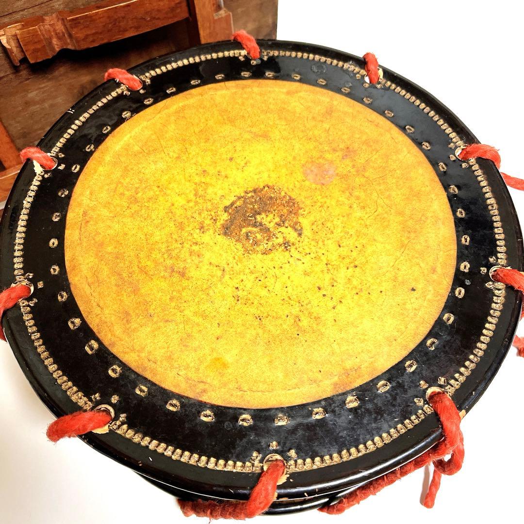【蔵出し品・希少】 締め太鼓 和太鼓 蒔絵 金彩 直径34.5cm 明治44年