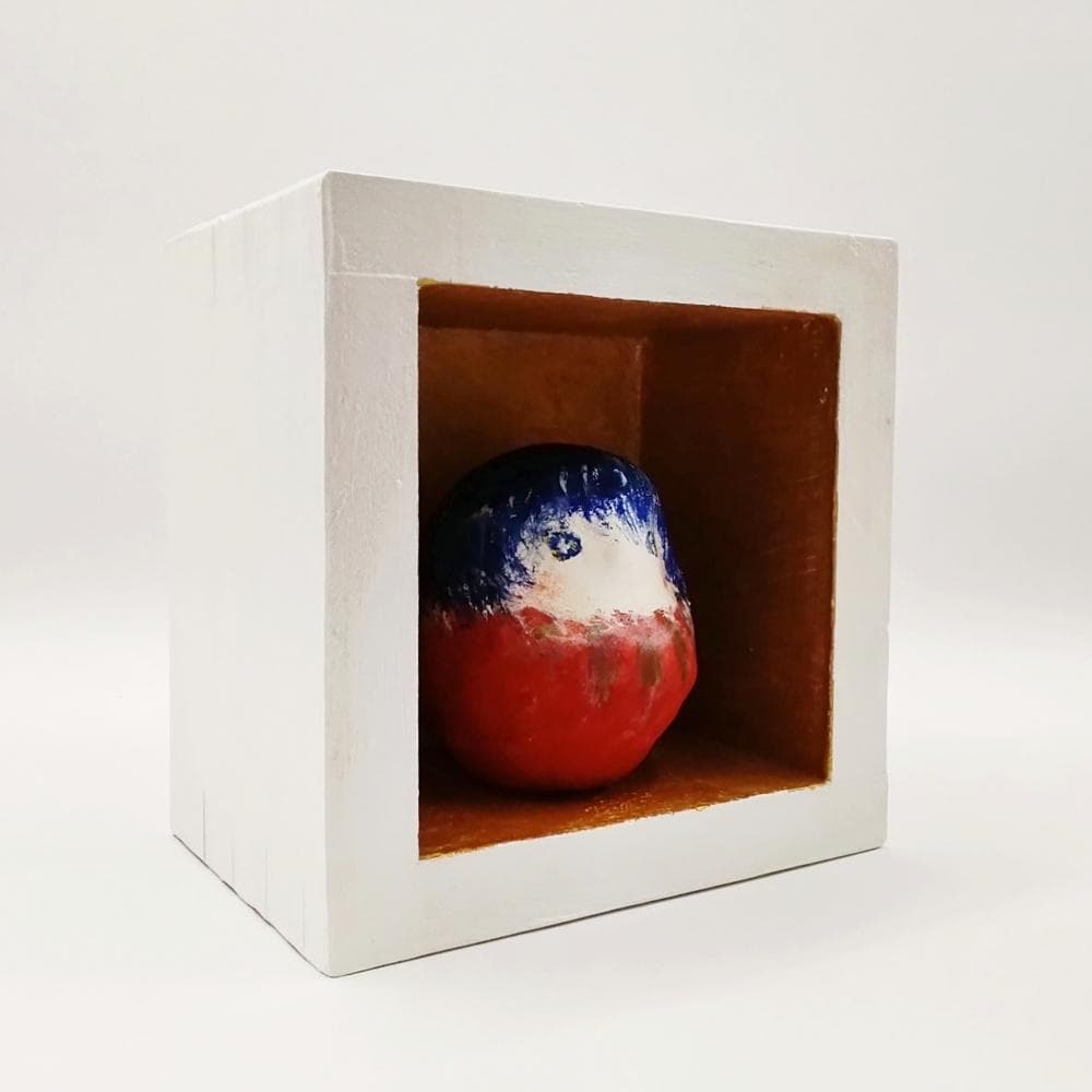 内野隆文　だるま姫　オブジェ　立体作品　ヴィンテージ達磨・枡　現代アート　彫刻