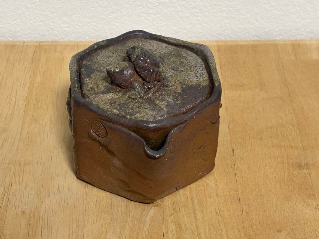 78.備前焼 宝瓶 登り窯 カニとタニシ 蟹 貝 六角 手びねり 急須