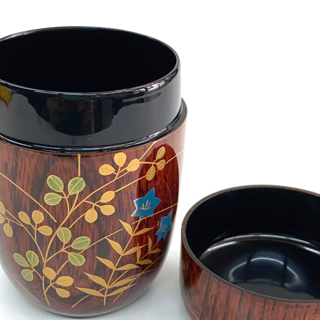 【長棗　秋草に虫　欅溜　貝入】田中宗凌　共箱