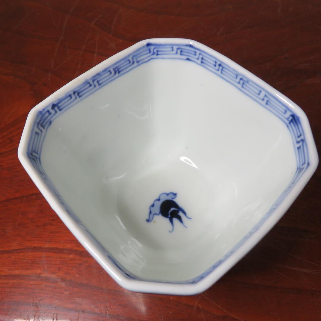 向付 2客 角鉢 染付 名家 蔵出し 初荷 極美品 風景 鳥 その2