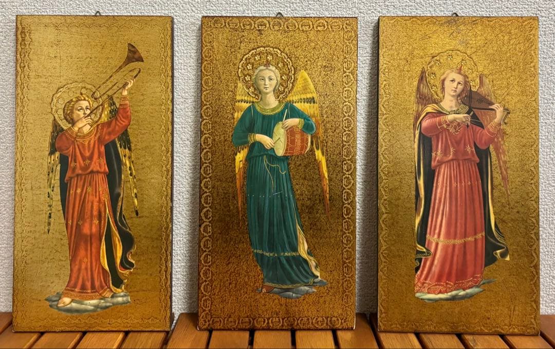 【30cm】 3枚セット ヴィンテージ イコン画 イタリア 木製画 宗教画 板画