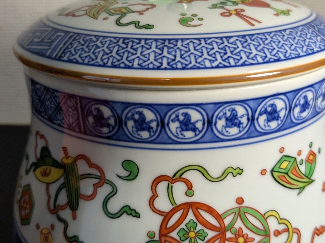 【上作】京焼　五代三浦竹泉　色絵祥瑞砂金袋水指