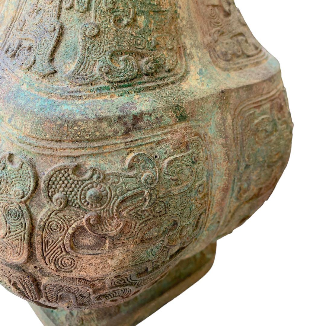 方瓶　龍耳尊　酒器　商周時代　青銅器　中国骨董　アンティーク　古美術　戦国時代