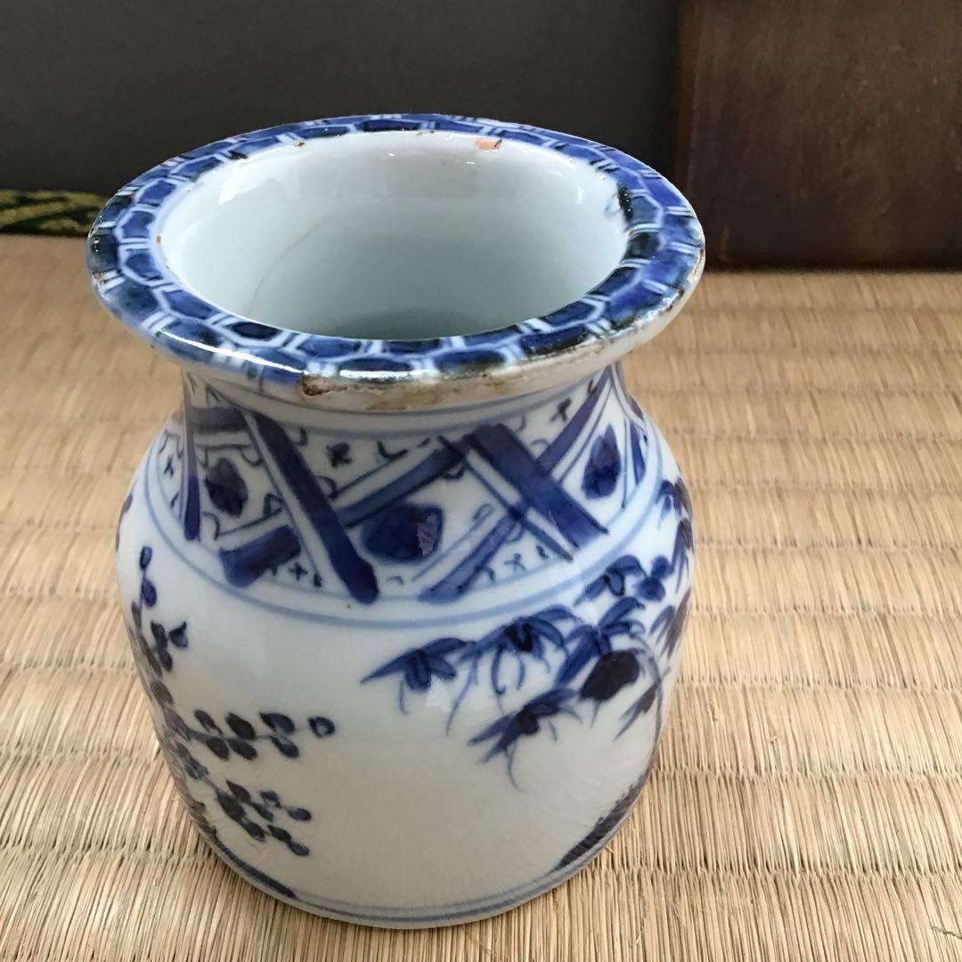 茶道具　古染付茶器　松竹梅絵　牙蓋添　仕覆二種付属　共箱　紙箱　S232CK