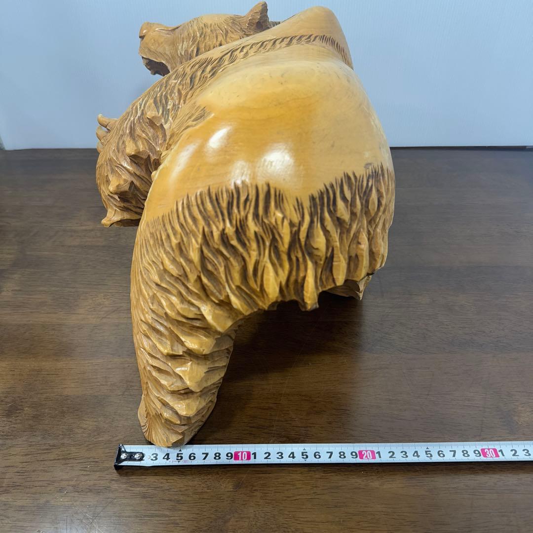 【希少】 木彫り 熊 一刀彫 怒り熊 置物 全長約40cm 工芸品
