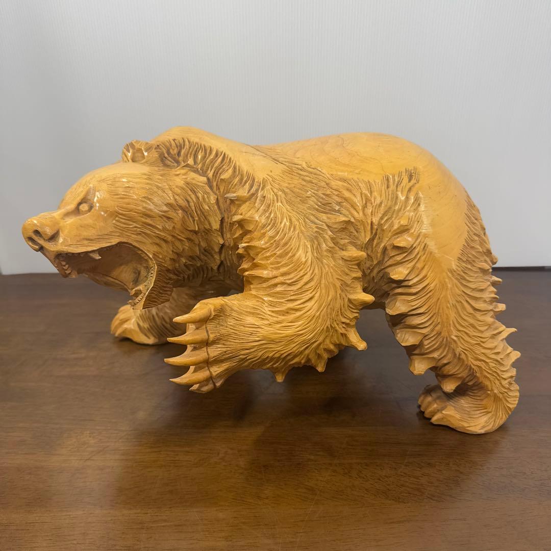 【希少】 木彫り 熊 一刀彫 怒り熊 置物 全長約40cm 工芸品