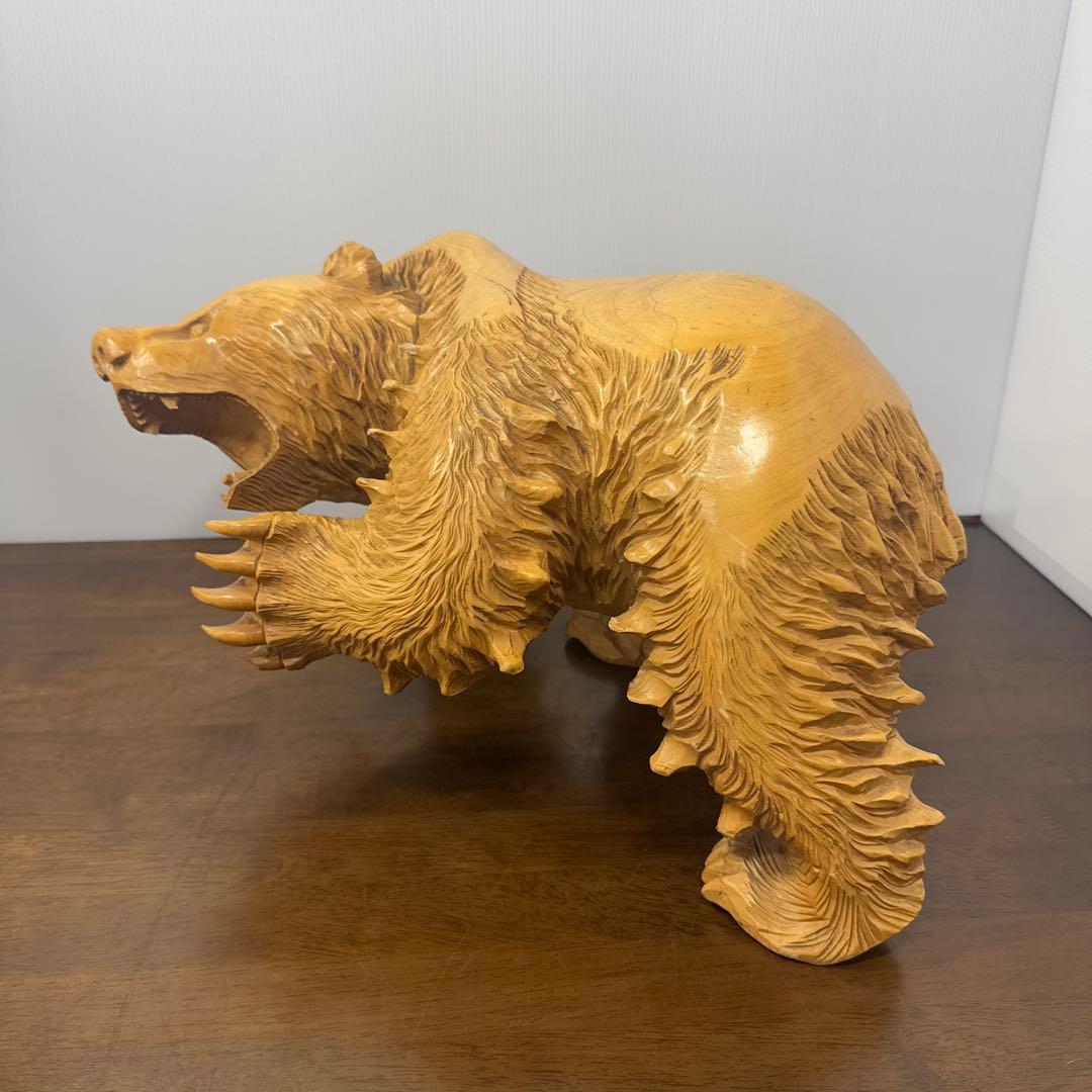 【希少】 木彫り 熊 一刀彫 怒り熊 置物 全長約40cm 工芸品