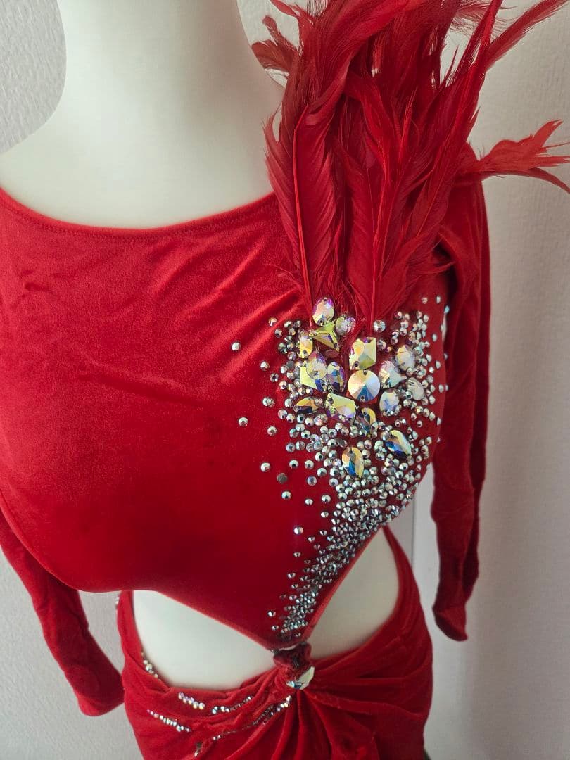 ラテンドレス 赤 黒 ツーウェイ 社交ダンス