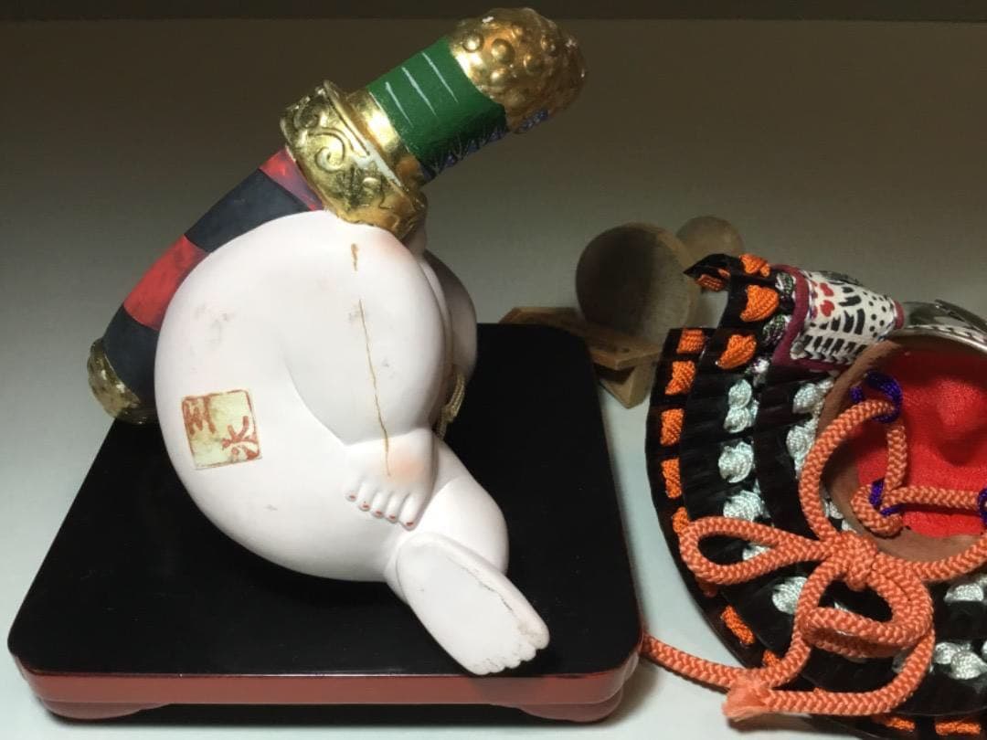 古い御所人形◆岡本玉水◆ミニ兜付き 伝統工芸 桐塑 雛人形 五月人形 室礼