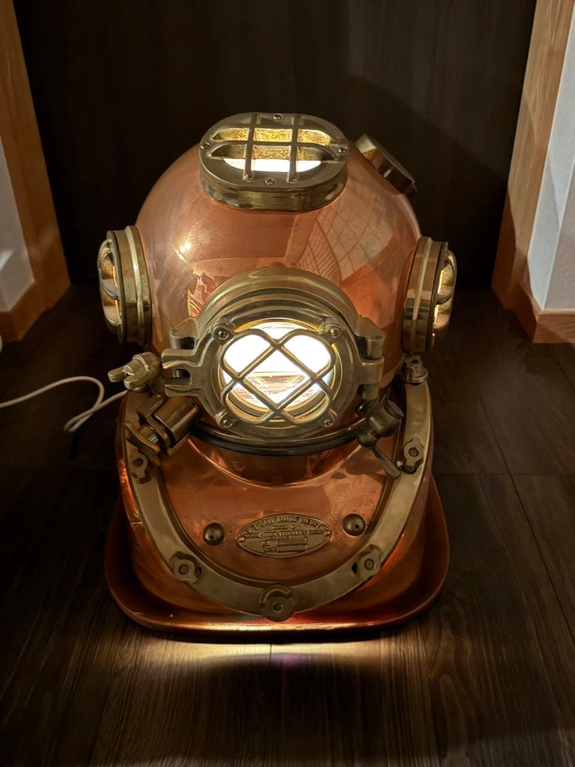 アメリカ海軍省潜水ヘルメット 銅と真鍮製　レトロ　台共 幅38x奧42x高47c