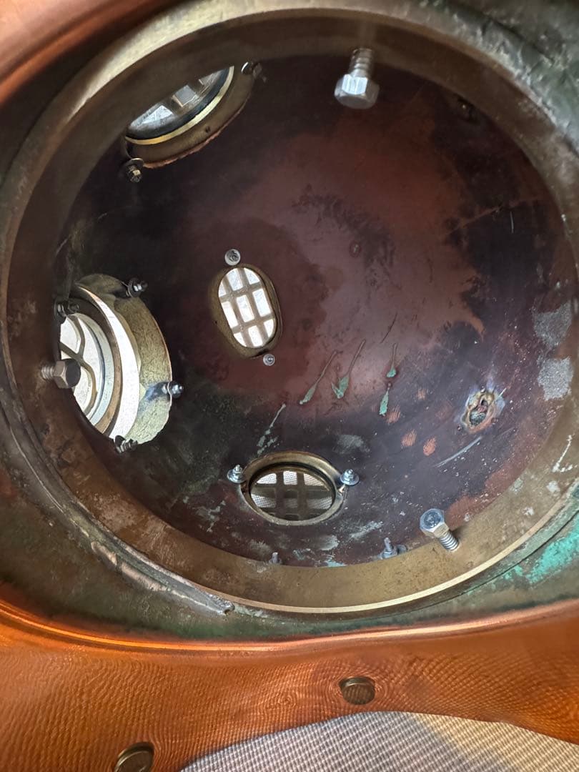 アメリカ海軍省潜水ヘルメット 銅と真鍮製　レトロ　台共 幅38x奧42x高47c