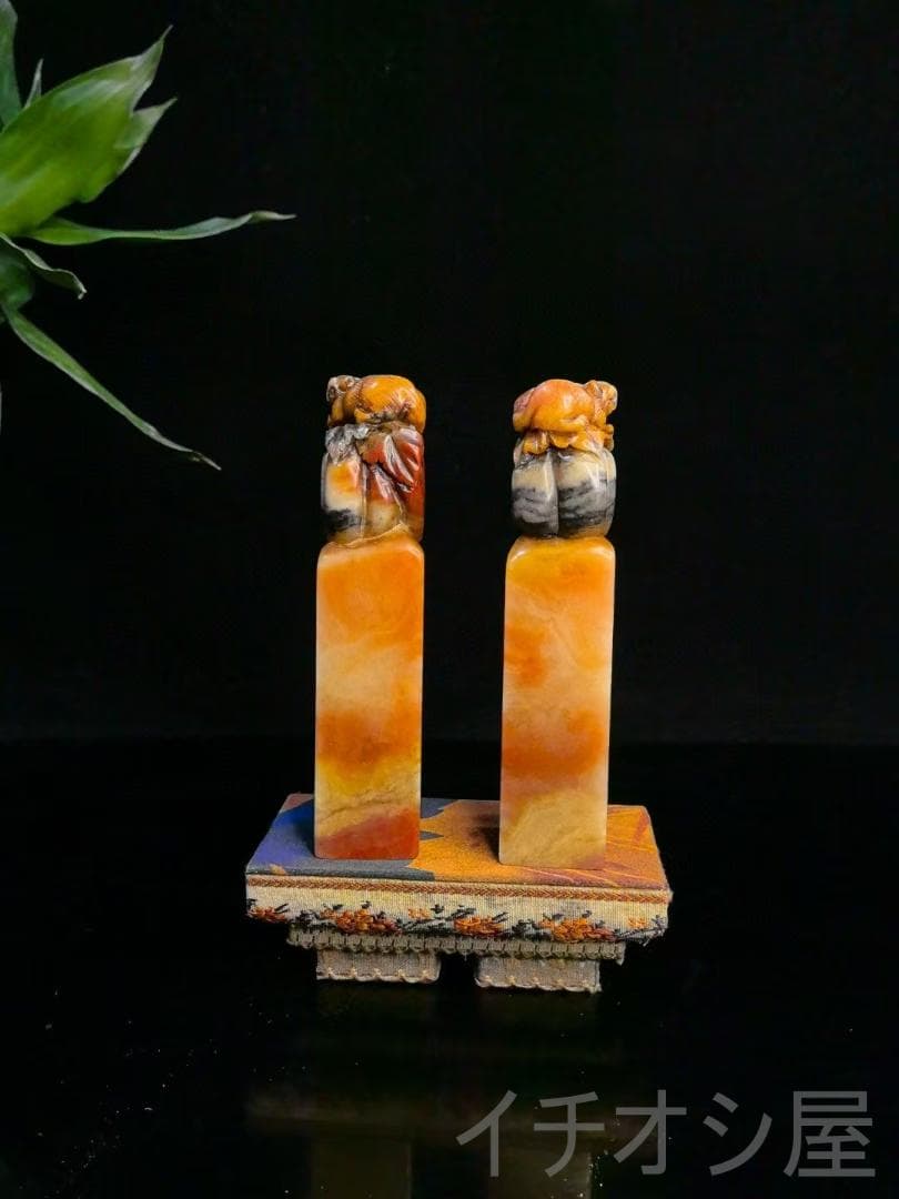 【松鼠南瓜】印章・ 五彩芙蓉石彫刻印章｜寿山石印鑑｜開運置物｜細密彫｜文房聖品