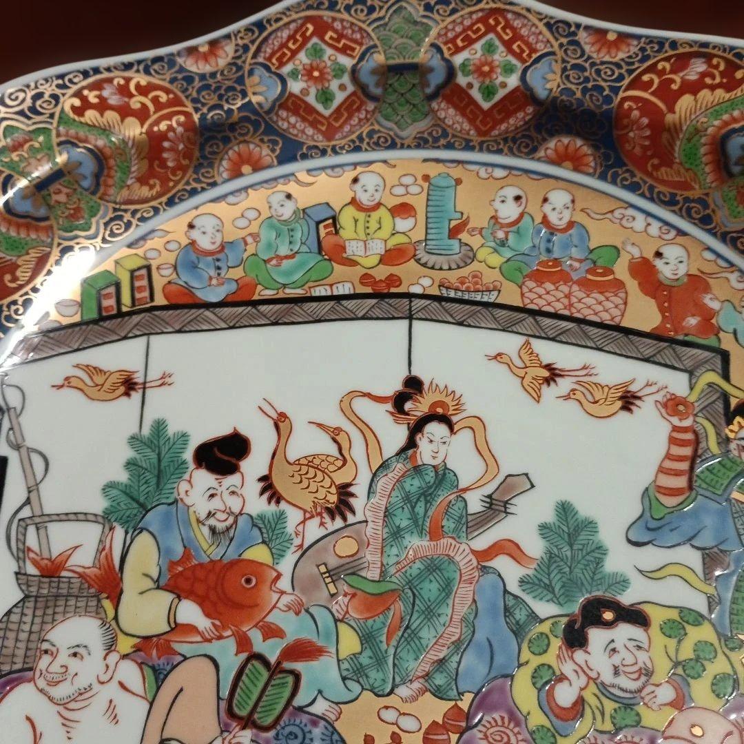 八角形の伝統的な絵柄陶器皿