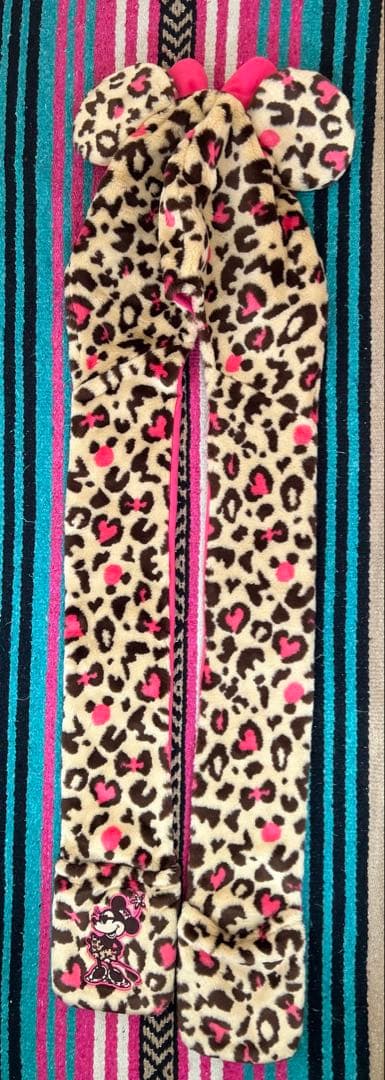 ディズニー　ファンキャップ　マフラーキャップ　 茶色　ヒョウ柄　ミニー