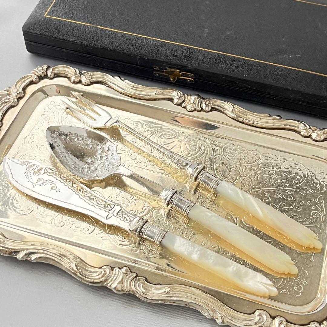 【英国】【白蝶貝】プレザーブスプーン / バターナイフ / ピクルスフォーク