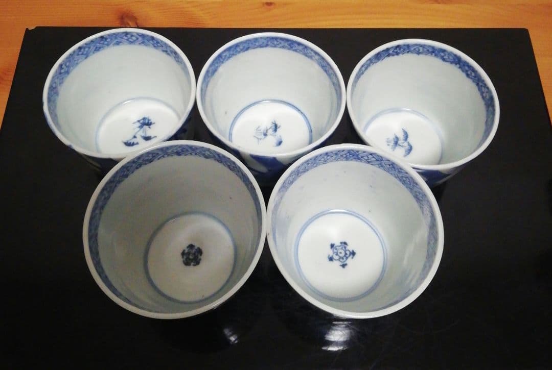 古伊万里　染付　蕎麦猪口　花図　四客　食器