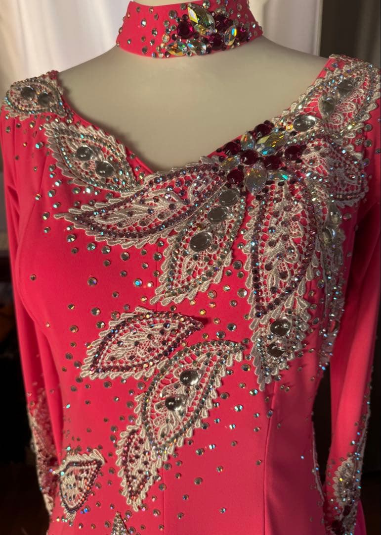 チャコット社交ダンスドレス ピンク フリルチョーカーとフロート付き 3 L日本製