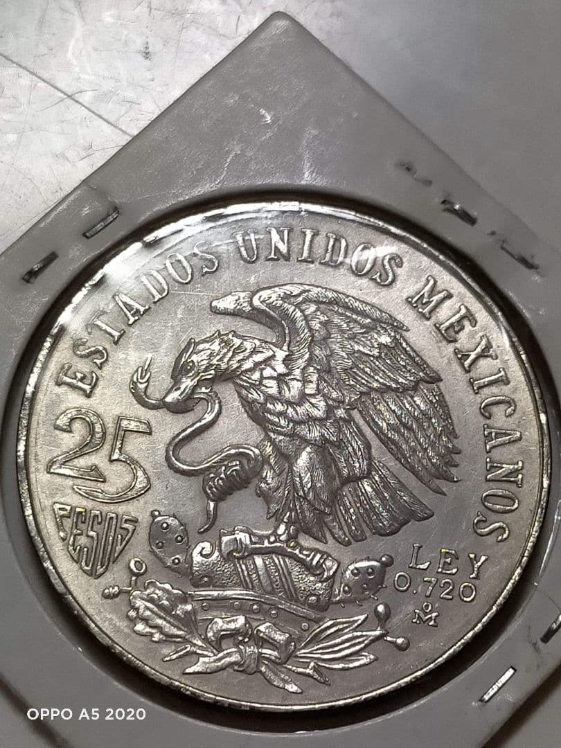 1968年メキシコオリンピック 記念硬貨銀貨、コンチョイーグル25ペソ銀貨。