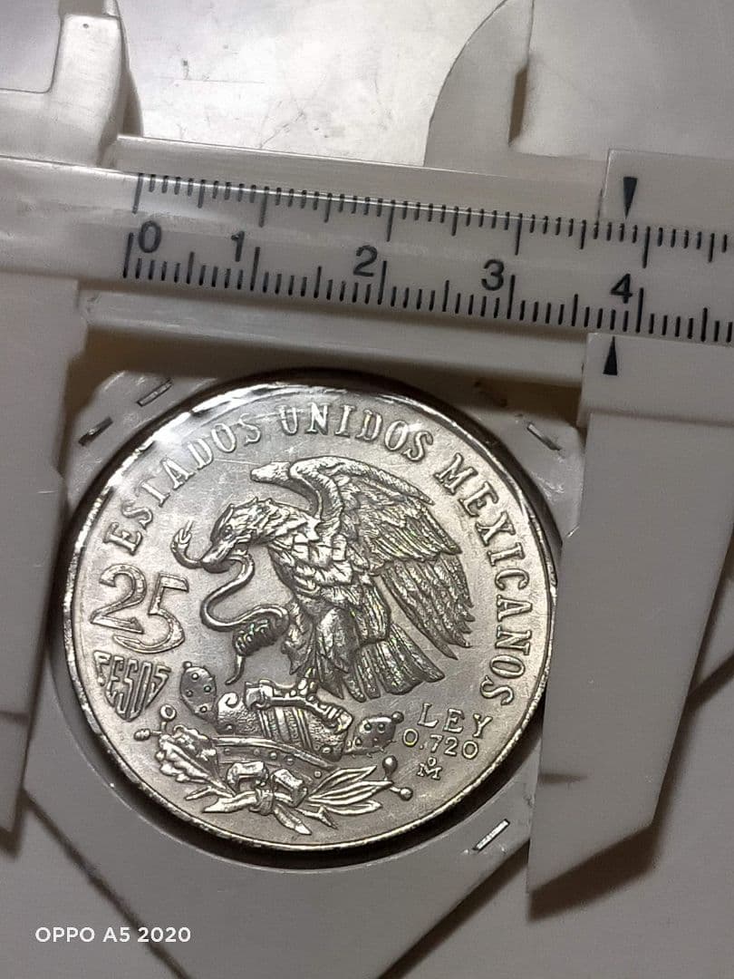 1968年メキシコオリンピック 記念硬貨銀貨、コンチョイーグル25ペソ銀貨。