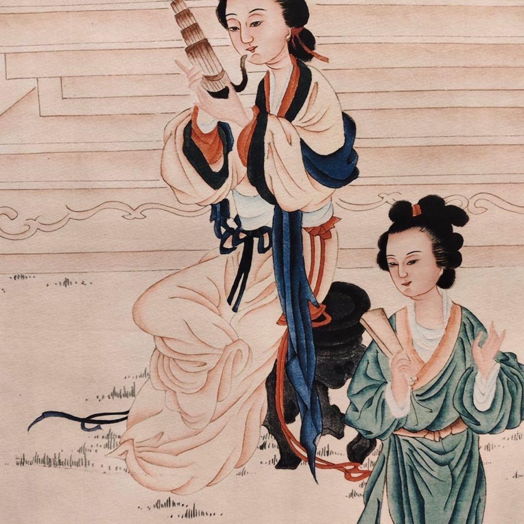 郎世寧 仙宮仕女図　中堂掛け軸　中国宮廷人物画　宣紙　書画工芸