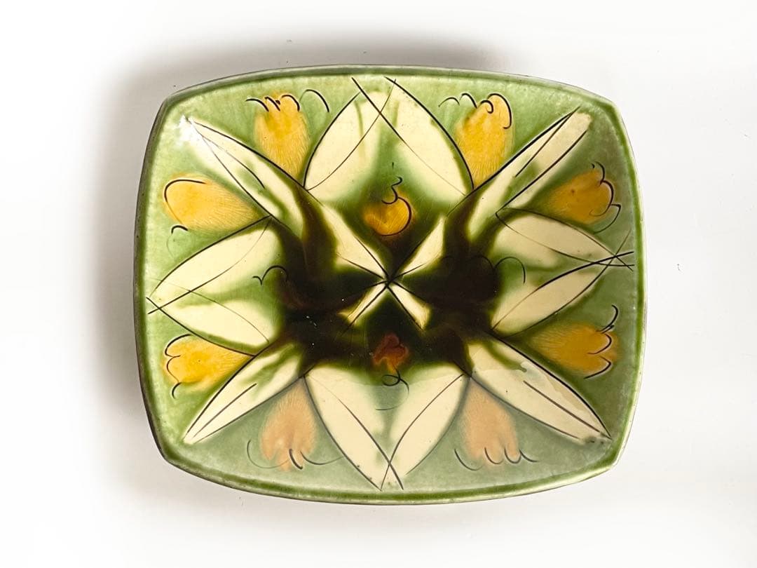 陶芸家　船木研兒　船木研児　舩木　三彩釉線彫　大鉢　オーバル皿　角皿　緑釉