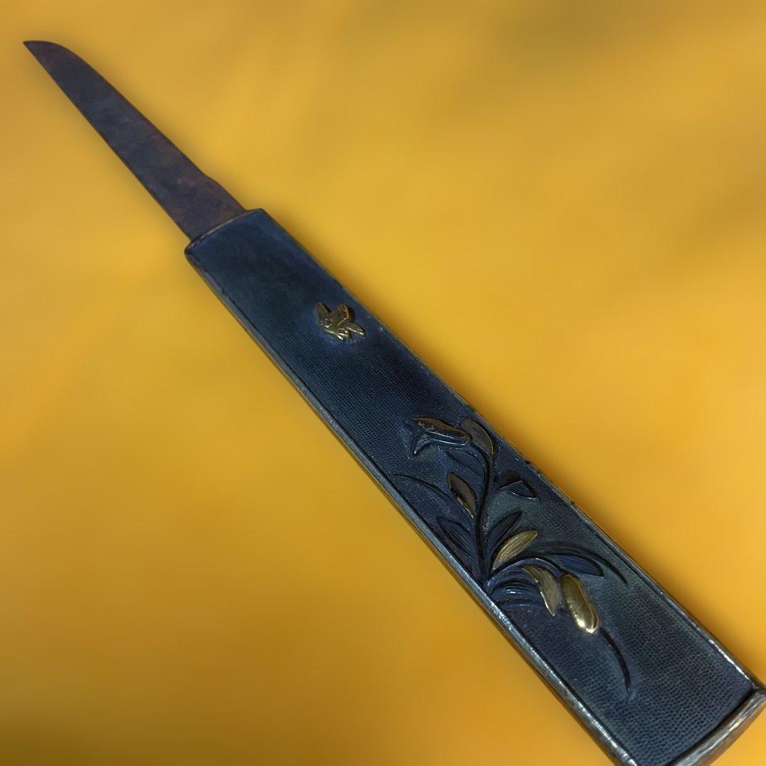 花彫刻付き武具　刀装具　小刀　小柄　江戸時代　骨董　古道具