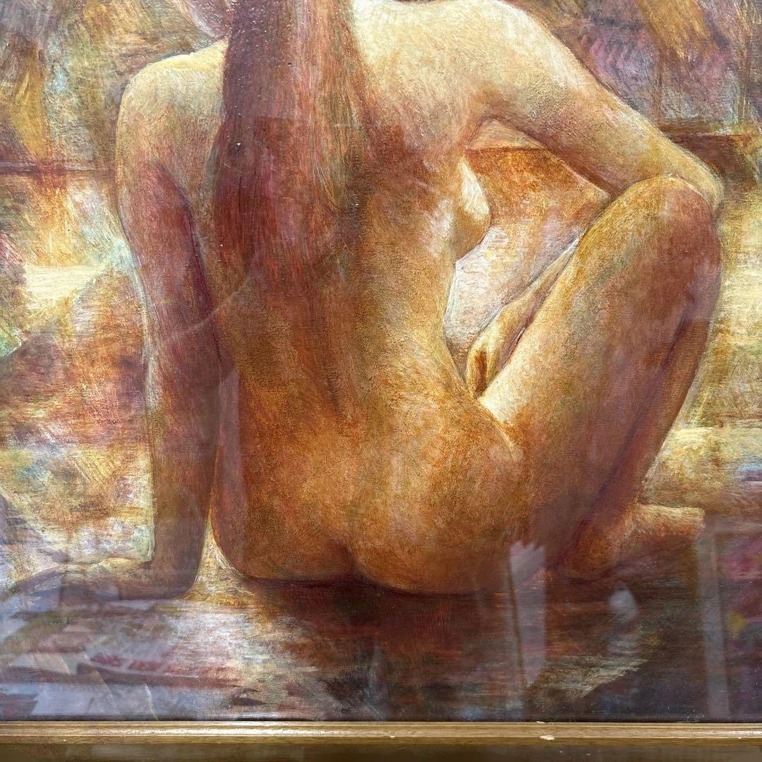 串田都美雄　油彩人物画 暖色系 木製フレーム