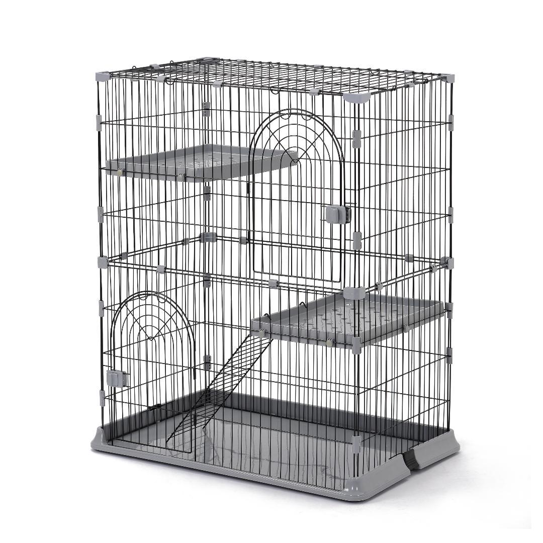 【グレー】猫 ケージ キャットケージ 2段 猫ゲージ 多段 脱走防止ペットケージ