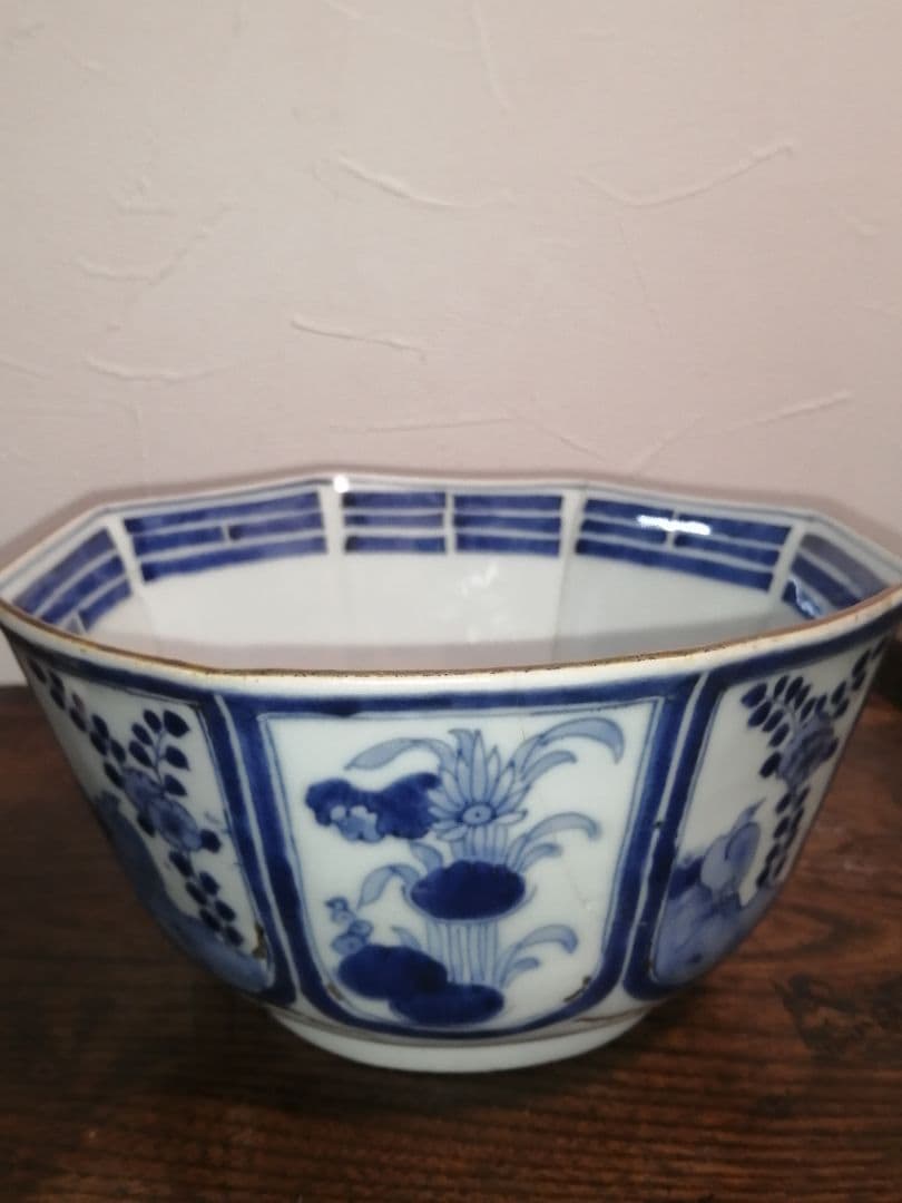 江戸時代 古伊万里 染付 花鳥文様 八角鉢