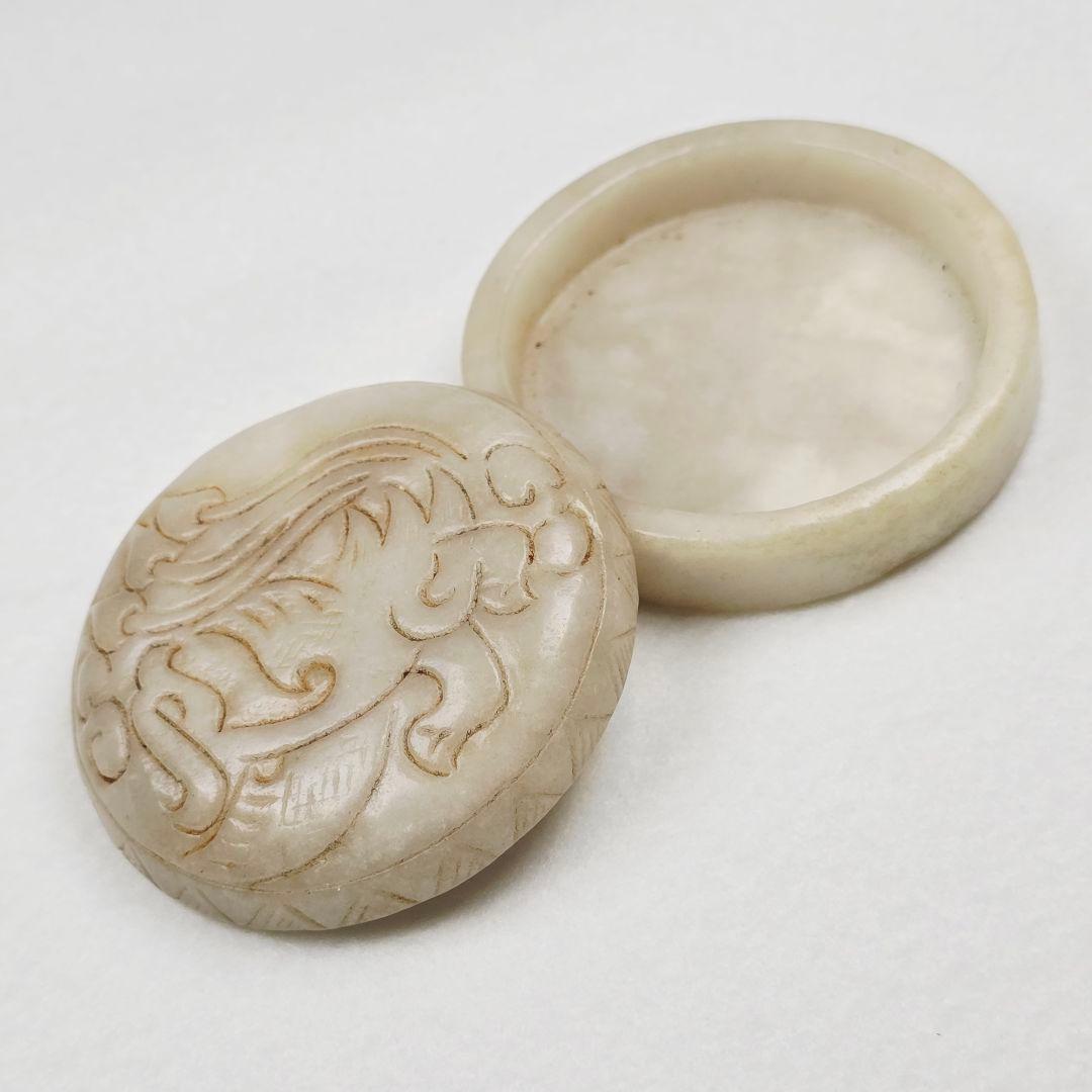 骨董品 茶道具 本物和田白玉 手彫 明清 夔鳳紋 香合 粉合 炉瓶三事 古道具