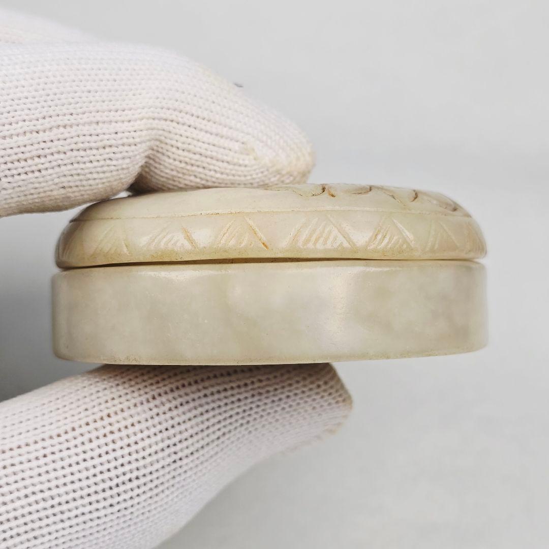 骨董品 茶道具 本物和田白玉 手彫 明清 夔鳳紋 香合 粉合 炉瓶三事 古道具