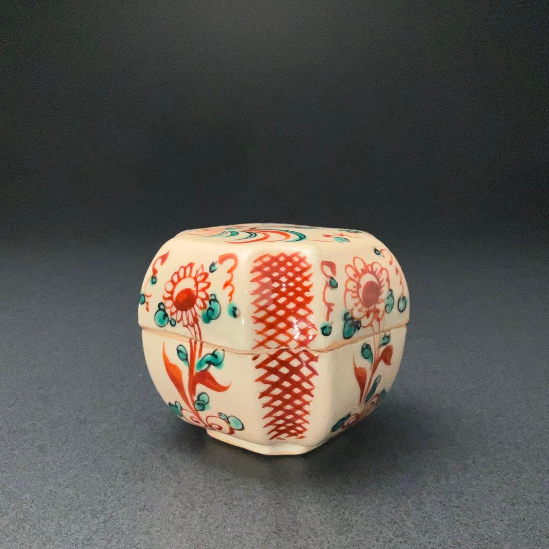 香合　赤絵呉須香合　瑞山　花鳥　共箱　R1232ダW