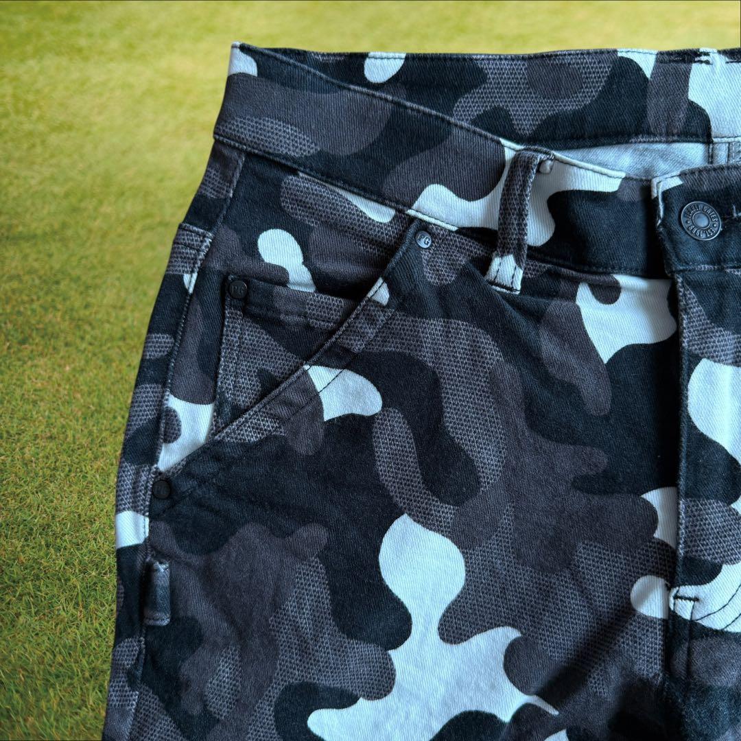 パーリーゲイツ　パンツ　迷彩　S〜M相当　白　黒　グレー　コットン素材　3