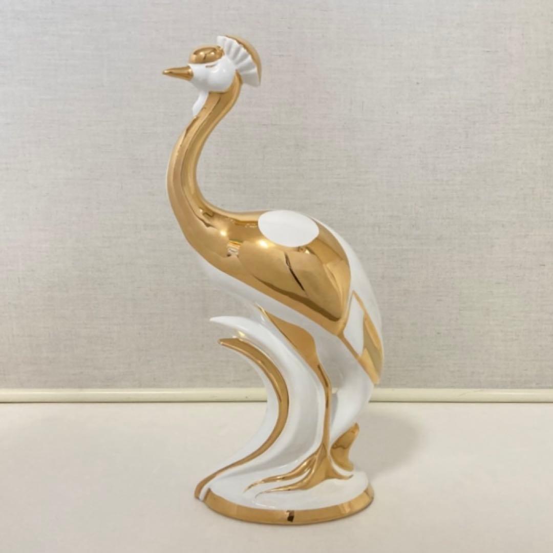 AHURA⁇ 鳥 置物 オブジェ ゴールド 金彩 白磁 陶磁器 レトロ