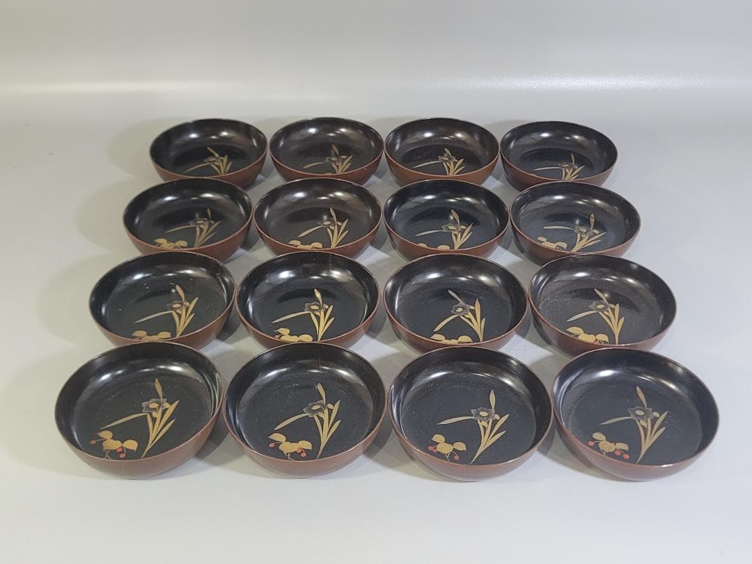 草花蒔絵 小皿 16枚 時代物 DT324