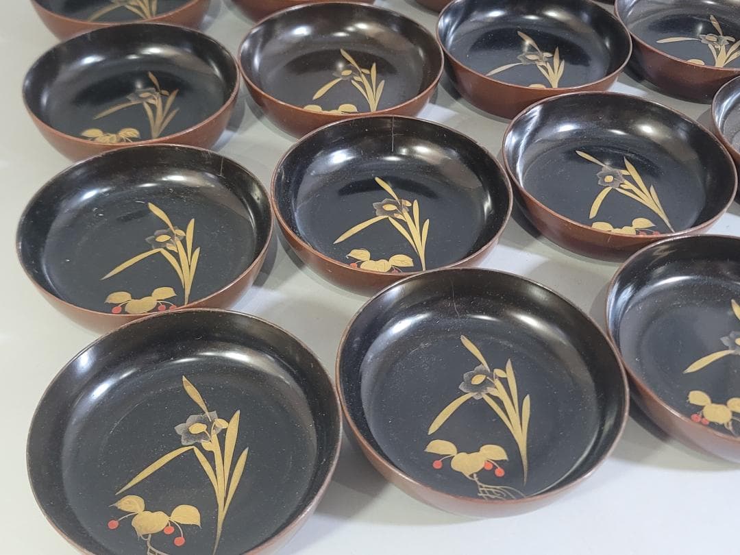 草花蒔絵 小皿 16枚 時代物 DT324