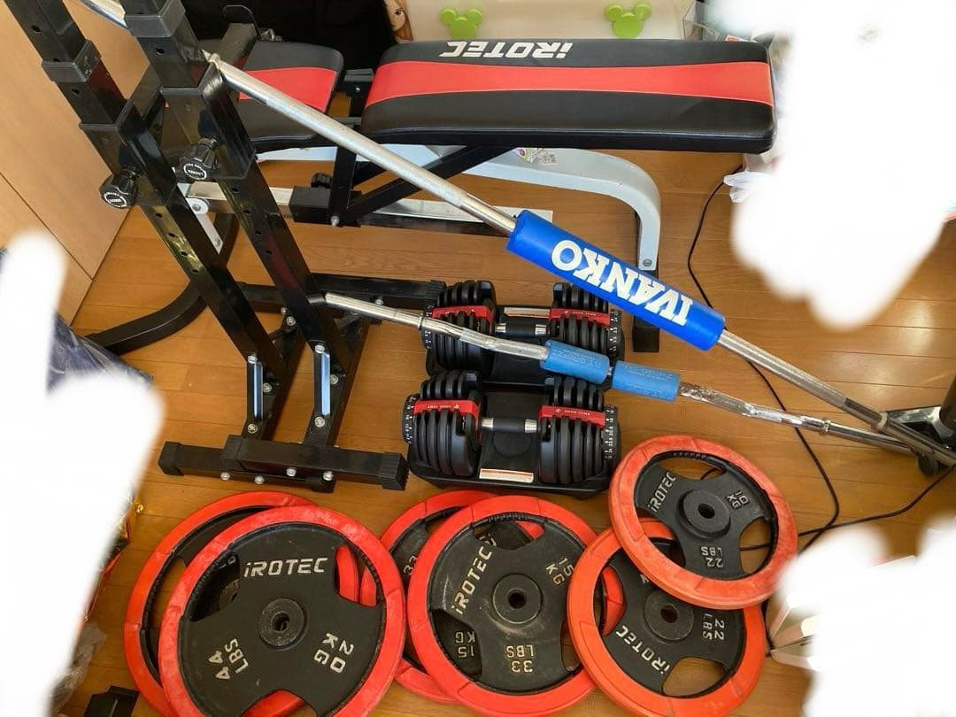 美品　IROTEC トレーニングセット　筋トレ　ダンベル　バーベル　ベンチ