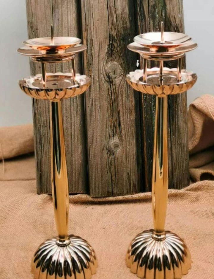 【修縁堂】精密金属彫り オレンジランプ 1対 仏具の製造 密教法器