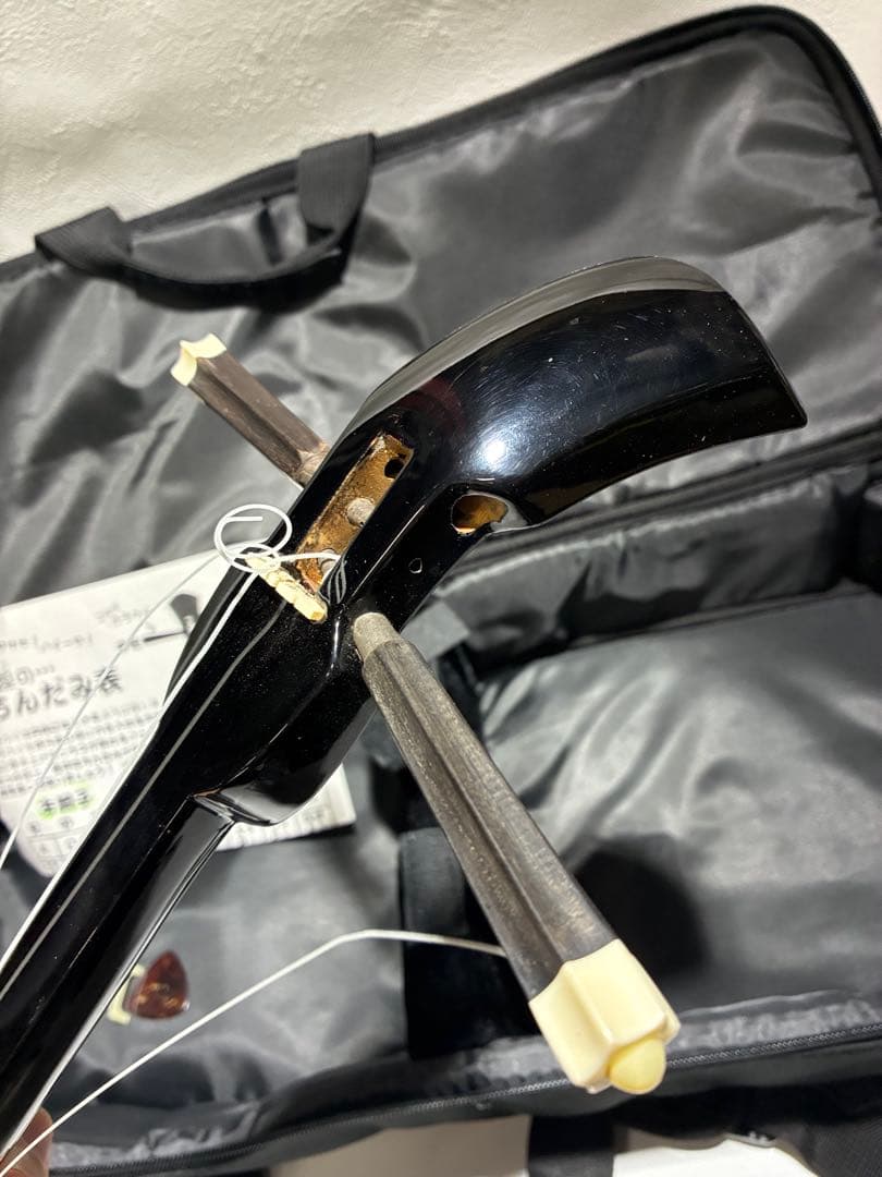 G）沖縄 民謡楽器 和楽器 三線 人工蛇皮 専用ケース付き 三線用つめ付き