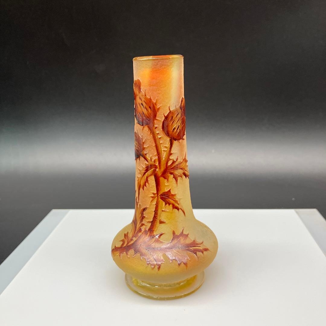 ドーム・ナンシー　アザミ文花瓶　アール・ヌーヴォー　Daum nancy